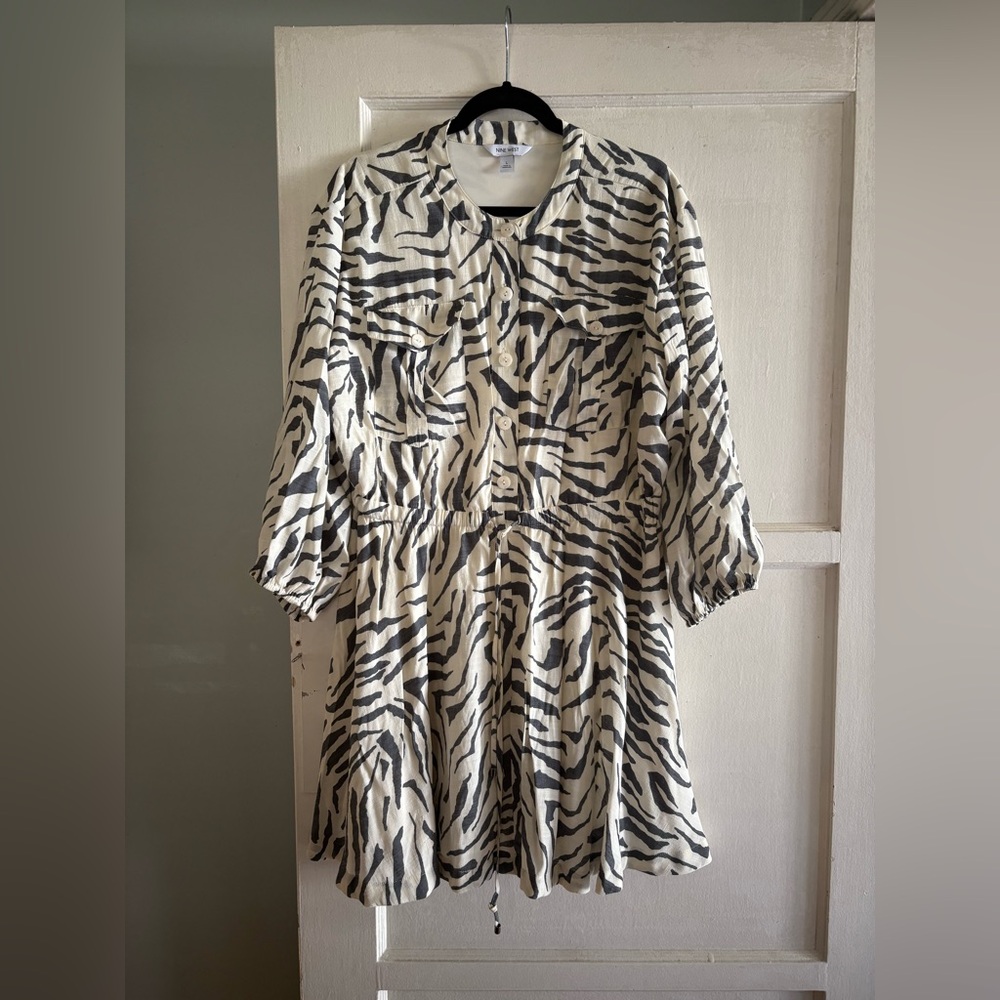 Nine West zebra print safari style dress Sz L
